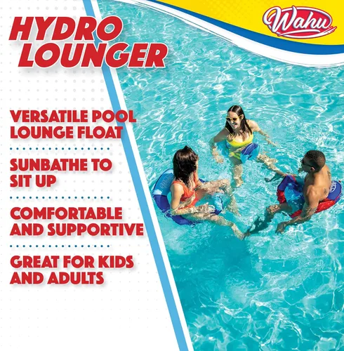 Miniatura 2 de WAHU Hydro Lounger - Flotador versátil para tomar el sol, tumbona inflable para playa y piscina con válvula de inflado/desinflado, azul/azul claro