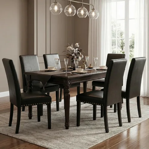 Miniatura 6 de LSSBOUGHT Juego de 2 sillas de comedor, modernas sillas de comedor, silla de cocina tapizada de piel sintética con clavos de cobre vintage