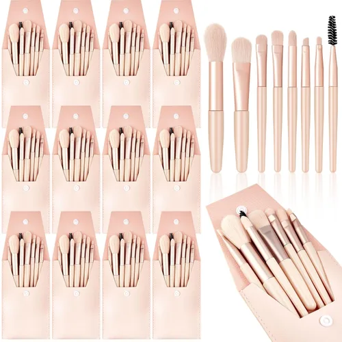 Miniatura 8 de Tioncy Juego de 12 brochas de maquillaje de viaje, bolsa de pinceles a granel, regalo de dama de honor, mini cepillo de fibra sintética para Negro
