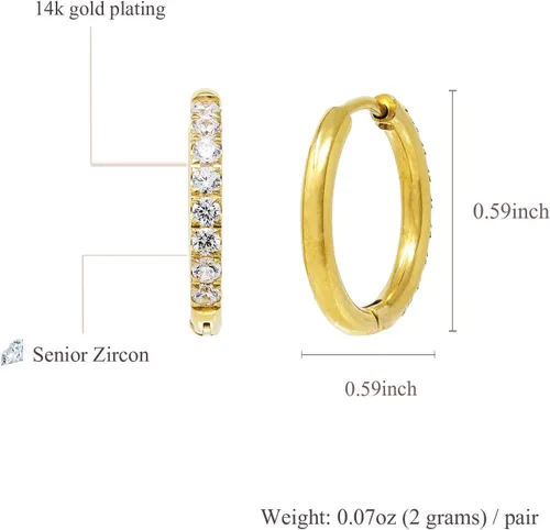 Miniatura 6 de Aretes de aro pequeños de plata de ley 925 con circonita cúbica, aretes de aro pequeños para mujeres y niñas, regalo de San Valentín, cumpleaños