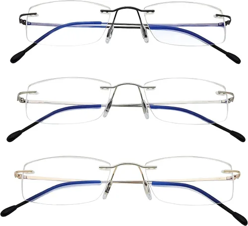 Paquete de 3 lentes de lectura sin montura a prueba de luz azul, para mujeres y hombres, filtro antideslumbrante, anteojos ligeros