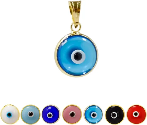 MIZZE Made for Luck Colgante redondo de plata de ley 925 bañado en oro de 039 pulgadas cristal contra el mal de ojo 7 colores para elegir Vidrio
