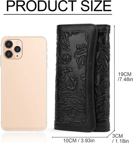 Miniatura 38 de MEITRUE Cartera de cuero para mujer, con bloqueo RFID, triple pliegue, con relieve, soporte para tarjetas, organizador de chequera para teléfono