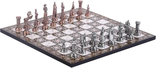 Miniatura 2 de Juego de ajedrez medieval de metal de cobre antiguo del ejército británico para adultos, piezas hechas a mano y diseño de mosaico, tablero