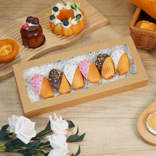 Miniatura 6 de 5 cajas de galletas marrones de 12 x 5 x 1.5 pulgadas, cajas de panadería con ventana, caja de chocolate y fresas para recuerdos de boda, regalos