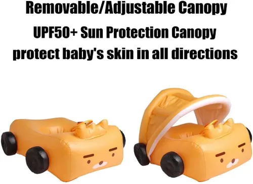Miniatura 3 de Flotador de piscina para bebé, flotadores de natación con toldo para niños de 1 a 5 años, color amarillo y rosa
