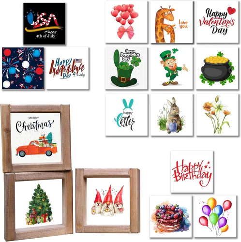 Juego de 48 letreros intercambiables para decoración de bandeja escalonada, para otoño, invierno, primavera, verano, decoración de estantería,