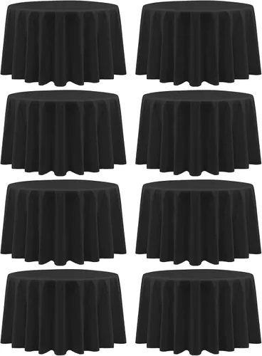 Teruntrue Paquete de 8 manteles redondos de 120 pulgadas de poliéster, color negro, resistentes a las arrugas, lavables, manteles de tela para
