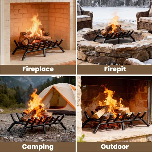 Miniatura 8 de Rejilla de hierro forjado para chimenea de interior de 3/4 pulgadas de acero macizo para uso en exteriores. Herramientas para crear un fuego
