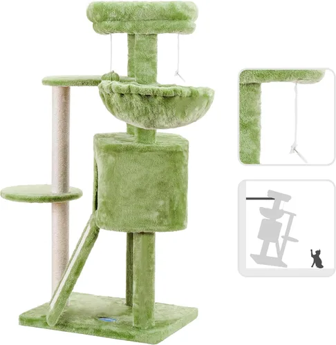 Miniatura 7 de Hey-brother Árbol para gatos con tabla de rascar, torre para gatos con perca acolchada de felpa y canasta acogedora, multiplataforma para saltar