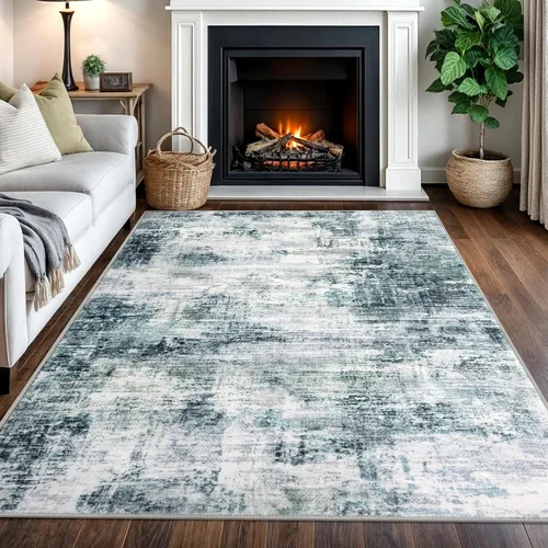 Miniatura 126 de IOHOUZE Alfombra pequeña abstracta de 2 x 3 pies, alfombra de entrada lavable para entrada interior, alfombras con respaldo de goma, alfombra gris