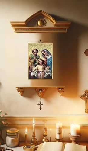 Miniatura 4 de Placa católica con imagen de la Sagrada Familia, tarjeta de oración laminada, oración del Señor, lámina dorada, imagen de la Sagrada Familia