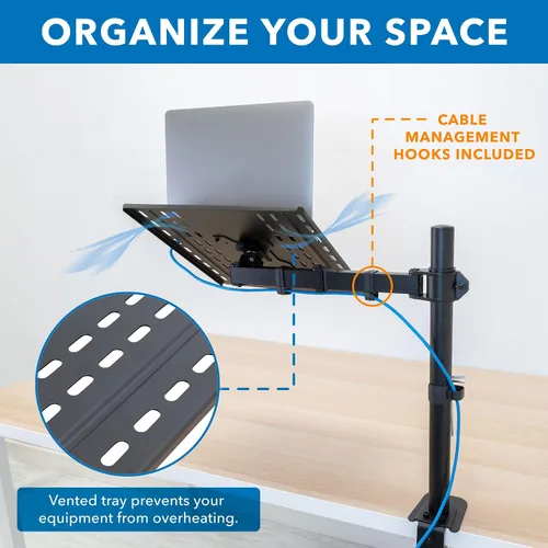 Miniatura 8 de Mount-It! Soporte de escritorio para laptop, brazo ergonómico totalmente ajustable para laptop con bandeja ventilada, gestión de cables, abrazadera