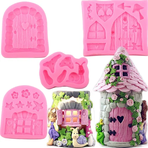Mujiang Encantado Vintage Hada Jardín Hada Gnomo Hogar Puerta Caracol Silicona Chocolate Fondant Moldes Artesanía Arcilla Polímero Decoración Pastel