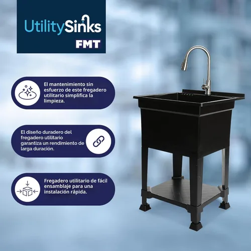 Miniatura 3 de UTILITYSINKS Fregadero Utilitario Independiente con Dren de Conexión Rápida, 24 x 24 Pulgadas, Negro - Fregadero Portátil y Compacto con Grifo