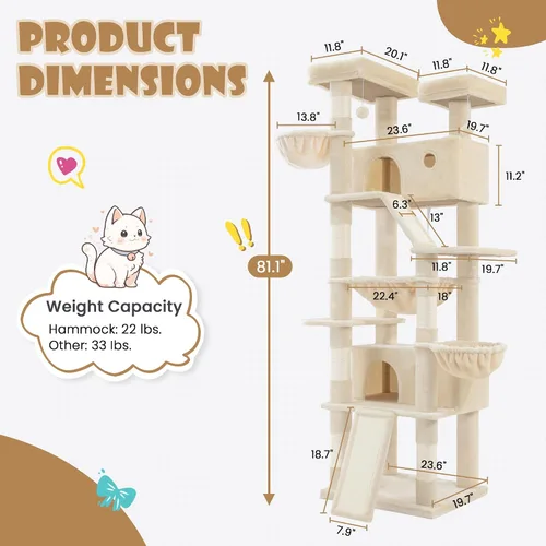 Miniatura 2 de SHA CERLIN Torre de árbol para gatos de varios niveles de 81 pulgadas de alto para gatitos de interior/muebles de condominio para gatos más grandes