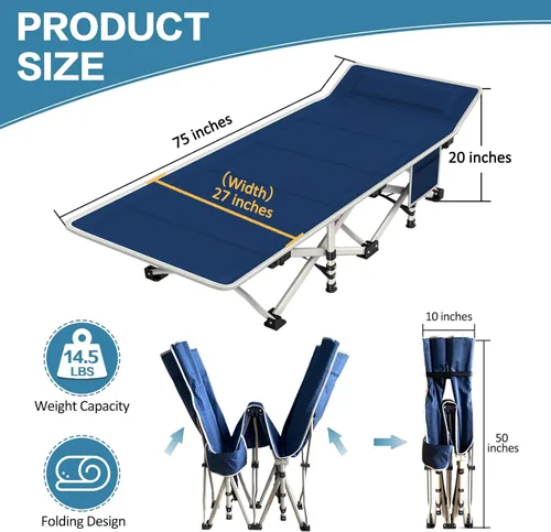 Miniatura 2 de Paquete de 2 catres de camping con colchón, cama cómoda, catre plegable, catres resistentes para dormir con bolsa de transporte para adultos