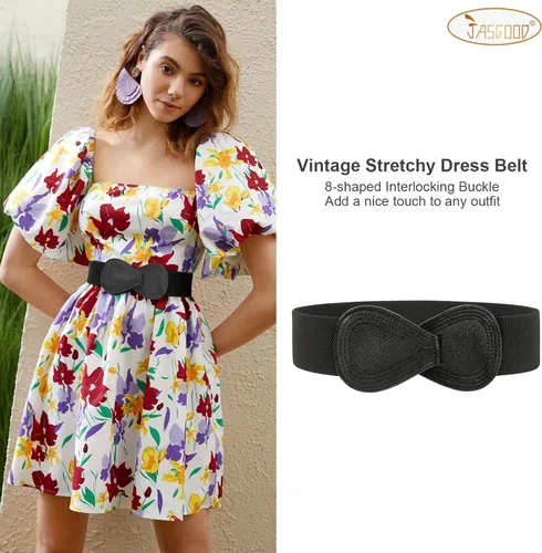 Miniatura 6 de JASGOOD Cinturón elástico vintage para mujer, cinturón de cintura ancha y elástico vintage