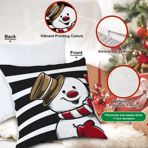 Miniatura 3 de Lanpn Juego de 4 fundas de almohada decorativas de invierno para exteriores de 26 x 26 pulgadas, impermeables, gnomo de muñeco de nieve rojo