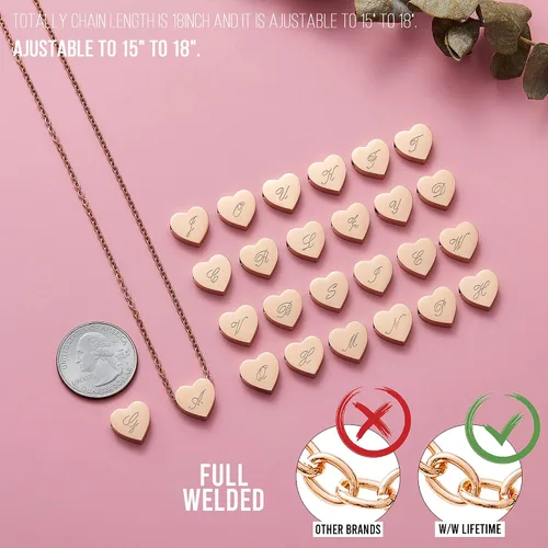 Miniatura 6 de WW Lifetime Initial Pendent Necklace A-Z Letters Alphabet Necklace Sets 18K Rose Gold Stainless Steel Charm Chain Necklace Gift Jewelry for Girls