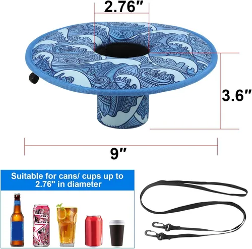 Miniatura 2 de Soporte flotante para bebidas de neopreno para piscina, flotadores de tazas de piscina, para latas de bebidas, vasos/botellas, soporte flotante ola