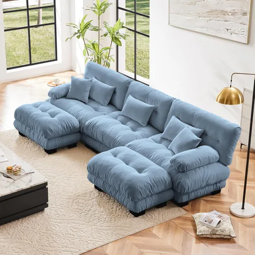 Miniatura 72 de Otomana beige para sofá modular modular, sofá individual, asiento otomano para sofá modular convertible, sofás de terciopelo para sala de estar