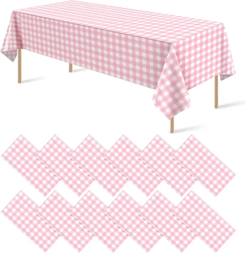 Miniatura 40 de Paquete de 12 manteles redondos de plástico rojo y blanco a cuadros desechables de alta calidad para fiestas, manteles redondos de fiesta