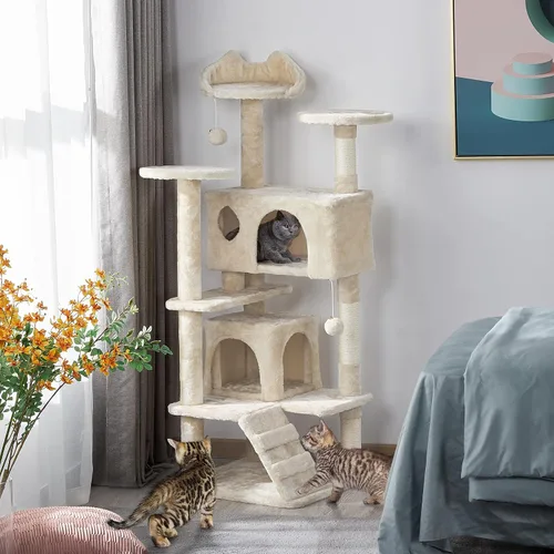 Miniatura 2 de Topeakmart Árbol para gatos de 54 pulgadas, torre para gatos con postes rascadores y percha para condominios grandes, muebles de casa con soporte