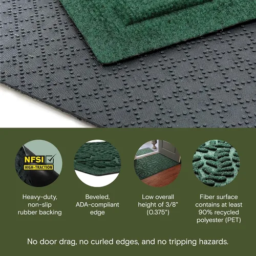 Miniatura 3 de WaterHog Tapete para Puerta Interior/Exterior, 2' x 3', Hecho en EE.UU., Alfombra de Puerta Frontal Duradera y Antideslizante, Decorativa, Atrapa