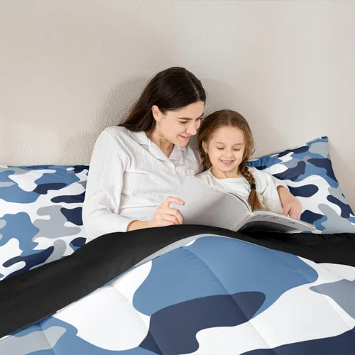 Miniatura 5 de Edredón de plumón de camuflaje para niños, niñas, adolescentes, adultos, juego de ropa de cama con patrón abstracto de colores suaves, relleno