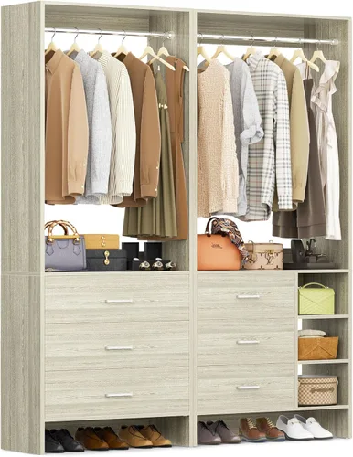 Miniatura 8 de Sistema de Almacenamiento Montado Aheaplus con 6 Cajones, Sistema de Organizador de Closet de 1.37m de Madera, para Closets de Entrada o Closets