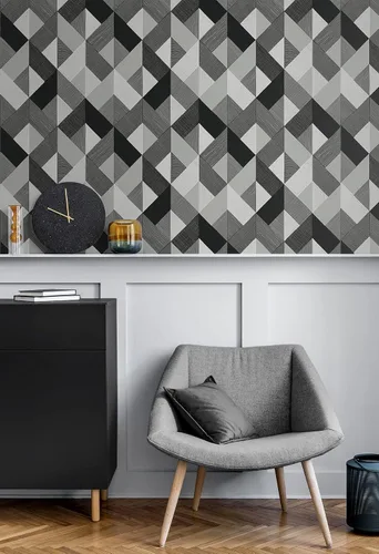 Miniatura 6 de NextWall Stacy Garcia Home Marquetry Papel tapiz geométrico para despegar y pegar (Greystone)