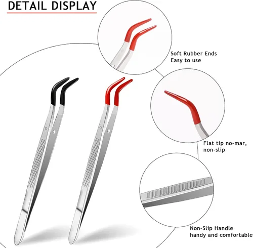 Miniatura 3 de 2 pinzas para manualidades con puntas de goma, pinzas adhesivas de metal, pinzas en ángulo curvadas con revestimiento de PVC suave, anti-adherentes