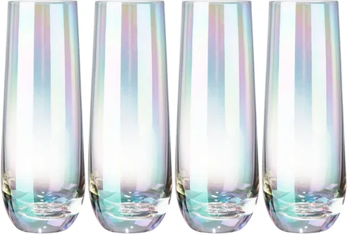 Miniatura 5 de MyGift Juego de 4 copas de champán modernas de 9 onzas, vino espumoso iridiscente, vino Prosecco transparente arcoíris, juego de mimosa de cóctel
