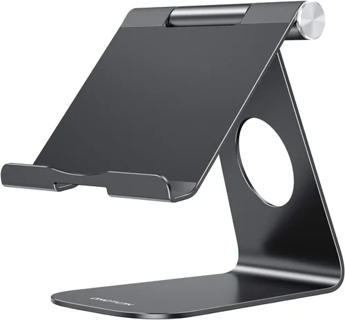 Estación de carga, soporte de escritorio multiángulo, marca Omoton, de aluminio, base de montaje de succión adhesiva, compatible con todos los Negro