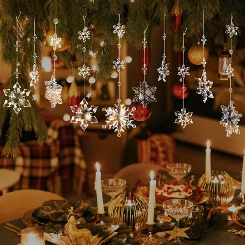 Miniatura 7 de OuMuaMua 24 adornos de copo de nieve de cristal de Navidad para decoraciones de árbol de Navidad, adornos acrílicos transparentes colgantes