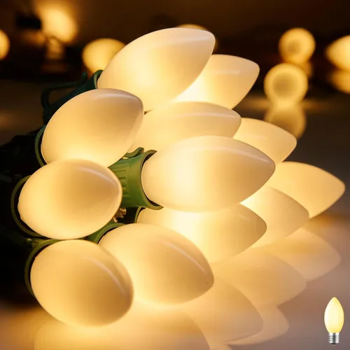 Minetom Luces de Navidad vintage C9 LED al aire libre, 25 pies de luces de cadena C9 con 25 bombillas mate irrompibles, luces impermeables Blanco