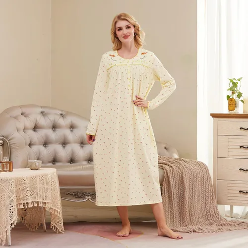 Miniatura 4 de Keyocean - Camisón para mujer, 100% algodón, suave, cálido, cómodo, ropa de dormir y descanso para otoño e invierno