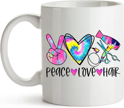 Miniatura 7 de YouNique Designs Peace Love - Taza de café para estilista, 11 onzas, taza para peluquería para mujer (mango negro)