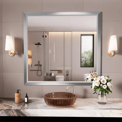 Miniatura 80 de Amorho Espejo de Baño Negro, Espejos de Pared de 24x30 Pulgadas con Marco de Metal Grueso para Sobre el Fregadero, Dormitorio, Sala de Estar