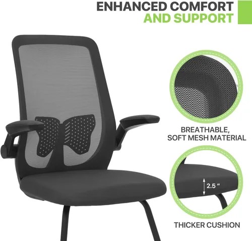 Miniatura 5 de Magshion Silla de oficina para invitados con soporte lumbar y reposabrazos deslizables, malla de malla de respaldo medio, serie de rejilla de aire