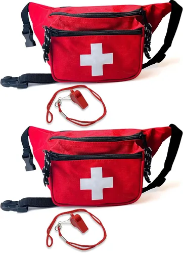ASA TECHMED Paquete de 2 cangureras de salvavidas con cordón de silbato, mochila de primeros auxilios estilo Baywatch con correa ajustable, logotipo