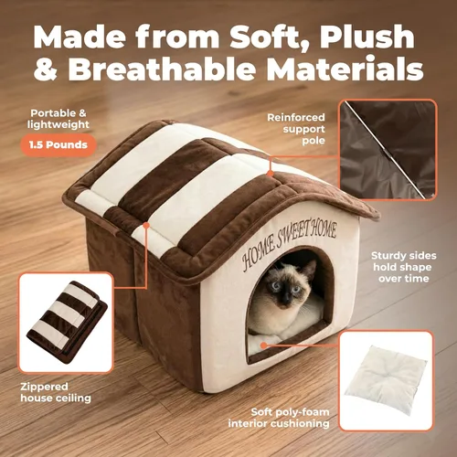 Miniatura 3 de Best Pet Supplies Casa para Perros Cama Alfombra de Jaula Carpa Interior Redonda Suave de Felpa para Razas Pequeñas, Medianas y Grandes - Beige