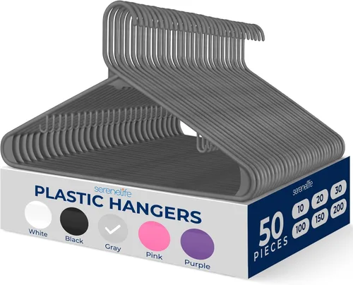 Miniatura 35 de SereneLife - Juego de 10 perchas de plástico con gancho de metal, color negro Non-Slip, Lightweight hangers with a slim profile help keep closets