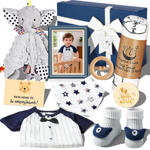 Cesta de regalo para bebés para niñas y niños recién nacidos, set de regalo de baby shower para niños, artículos esenciales para bebés recién