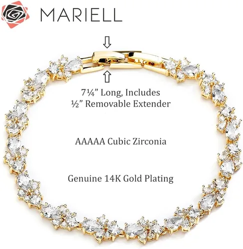 Miniatura 5 de Mariell Pulsera de tenis de cristal de circonita cúbica dorada para boda y novia, regalo de joyería para mujeres, novias, madre de la novia, 7 14