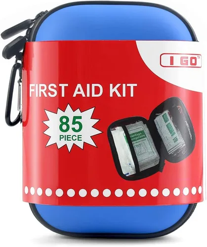 I GO Kit de primeros auxilios compacto de 85 piezas, pequeño kit de supervivencia de emergencia personal para viajes, senderismo, camping, Azul