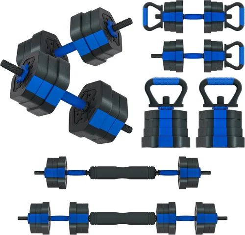 Miniatura 18 de VIVITORY Juego de mancuernas de pesos ajustables, pesas libres con conector, juego de mancuernas ajustables antideslizantes, barra para gimnasio
