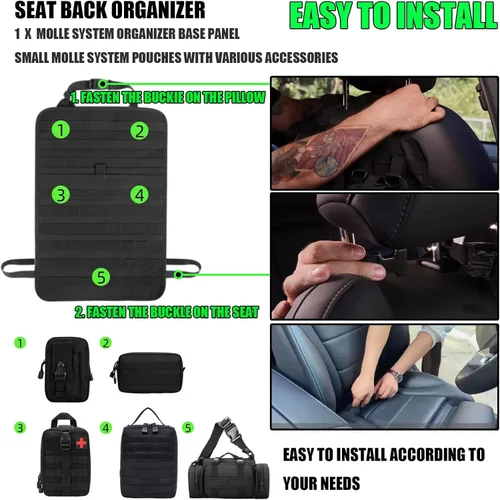 Miniatura 6 de Paquete de 7 organizadores tácticos para respaldo de asiento, organizador de camión con 6 bolsas desmontables, universal para automóvil, camión