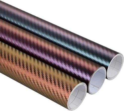 Miniatura 3 de LZLRUN Rollo de vinilo de fibra de carbono camaleón 3D de color morado a azul para automóvil, película adhesiva de liberación de aire sin burbujas